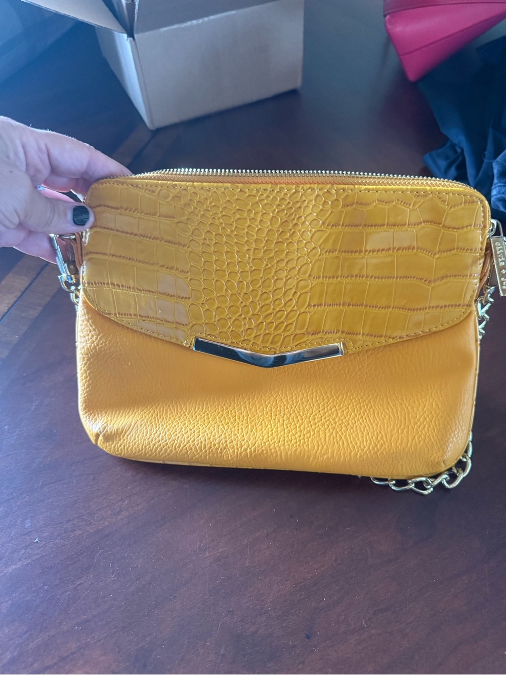 Olivia & Joy Mustard Yellow Croc-Texture Convertible Crossbody Bag